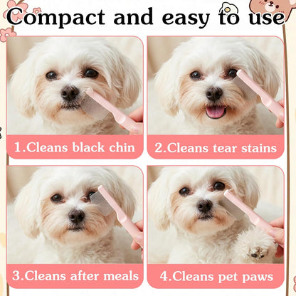 Pet Facial Grooming Comb, Stainless Steel Dog Eye Comb, Dog Flea Comb, Round-Tip Arc Teeth, Stress-free Tear Stain Remover for Dogs & Cats Fit Yorkie, Shih Tzu, Maltese Maltipoo Pomeranian