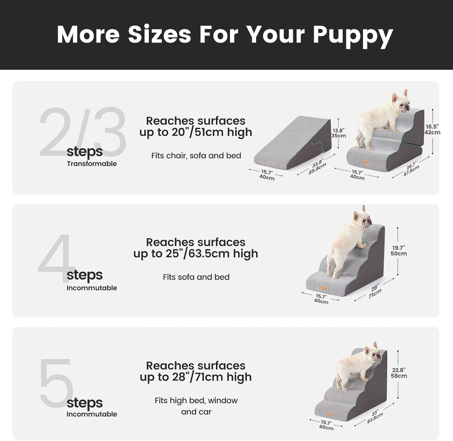 Gardner Pet 4-Step Dog Stairs for Small Dogs 18.5" H, Curved 4-Step Pet Stairs, Dog Steps for High Bed (18-20 in), Couch with Durable Non-Slip Waterproof Fabric Cover and CertiPUR-US Certified Foam