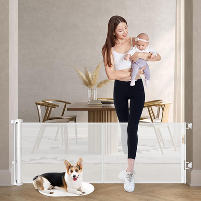 24" Tall X 120" Extra Wide Retractable Baby Gates, Short Dog Gates to Step Over, Reinforced Long Mesh Pet Gate with Support Rods, Small Puppy Gates for The House, Grey