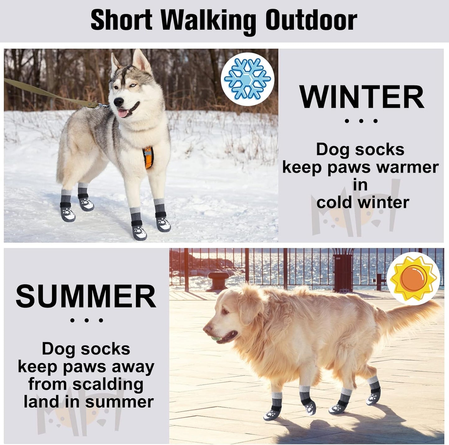 BEAUTYZOO Anti-Slip Dog Socks,Dog Shoes for Hot/Cold Pavement,Paw Protectors with Grips 3 Pairs for Puppy Small Medium Large Senior Old Dogs,Dog Socks to Prevent Licking and Hardwood Floor Protection