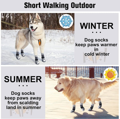 BEAUTYZOO Anti-Slip Dog Socks,Dog Shoes for Hot/Cold Pavement,Paw Protectors with Grips 3 Pairs for Puppy Small Medium Large Senior Old Dogs,Dog Socks to Prevent Licking and Hardwood Floor Protection