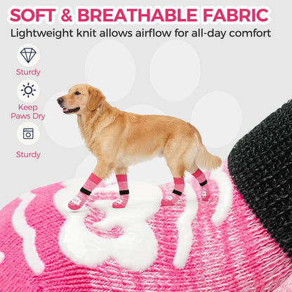 BINGPET Dog Socks to Prevent Licking Paws -Dog Shoes for Hot Pavement,Extra-Thick Grippy Dogs Sock for Hardwood Floors Anti-Slip,4Pcs All-Weather Boots Paw Protector for Small Medium Large Senior Dogs