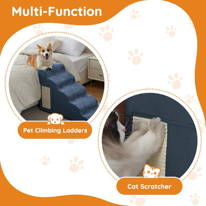 Dogs Steps for Bed, Dog Stairs for Small Dogs, 2-Step Dog Ramp for Bed, Couch, Sofa, and Chairs, Non-Slip Bottom Design, Cat Scratching, High Density Foam Portable Pet Step, Indoor, Grey