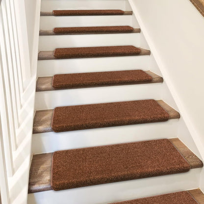 PURE ERA Bullnose Carpet Stair Treads Set Tape Free Non-Slip Indoor Stair Protectors Pet Friendly Rugs Covers Soft Skid Resistant Washable Reusable 9.5" x 30"(14 Pieces,Cream Gray)