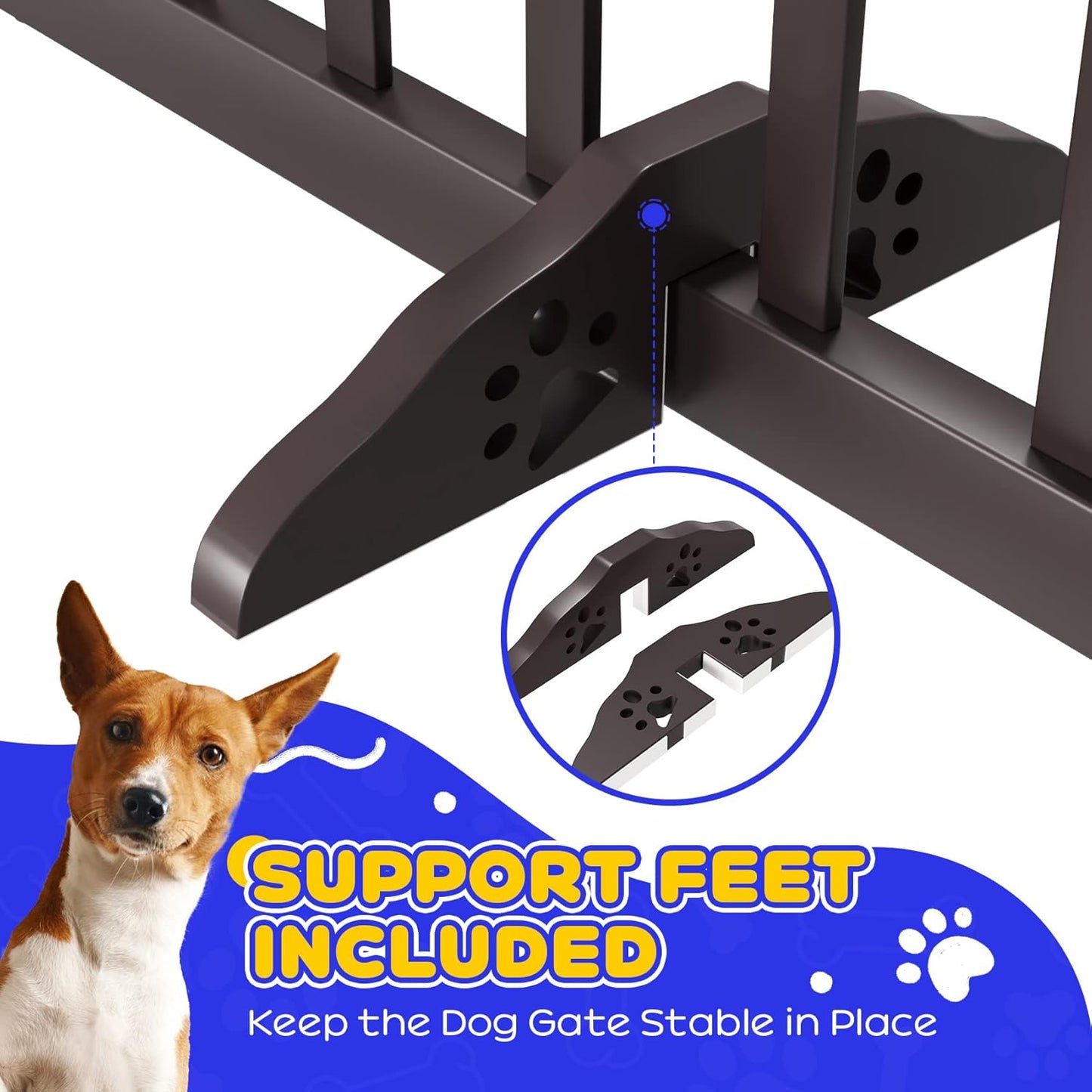 Freestanding Dog Gates Indoor, 3-Panel Pet Gates with 2 Metal Stands and 360° Hinge, 24" H Foldable Dog Gate for Stairs, Doorway, Kitchen, Expands Up to 55" Fully Assembled - Black Walnut