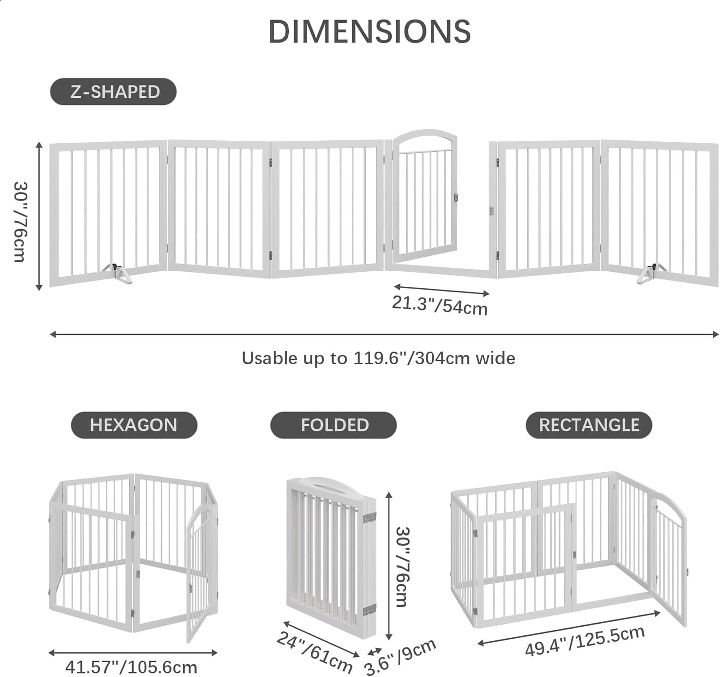 JSB 96-inch Extra Wide 30-inch Tall Dog gate with Door Walk Through, Freestanding Pet Gate for Halls, Stairs & Home, Pet Puppy Safety Dog Fence with 2PCS Support Feet (Black)