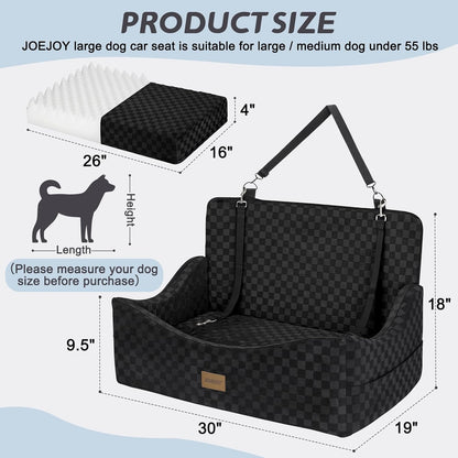 JOEJOY Elevated Dog Car Seat for Small/Medium Dogs up to 35 lbs, Memory Foam Booster Seat with Detachable Washable Cover, Travel-Safe Car Bed with Safety Belts & Storage Pockets, Grey