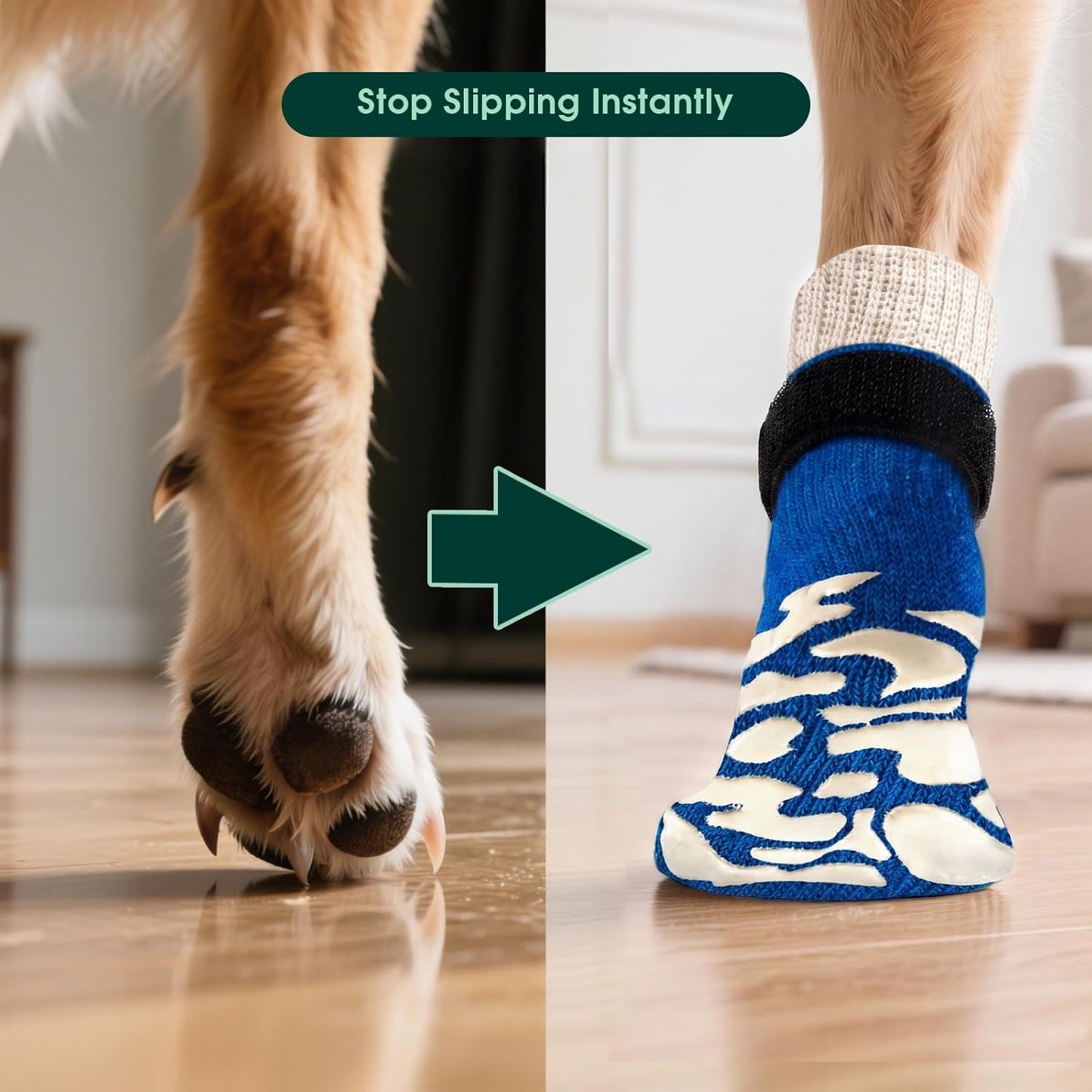 Kuoser Non-Slip Dog Socks, 2 Pairs Socks to Prevent Licking Paws, Paw Protectors for Hot Pavement, Hardwood Floors, Traction Control for Small, Medium, Large Dogs