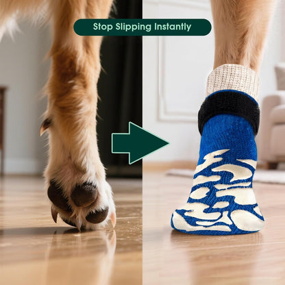 Kuoser Non-Slip Dog Socks, 2 Pairs Socks to Prevent Licking Paws, Paw Protectors for Hot Pavement, Hardwood Floors, Traction Control for Small, Medium, Large Dogs