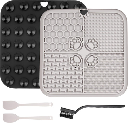 2 Pcs Lick Mat for Dogs Cats, Silicone Pet Food Mats with Suction Cups, Dog Licking Mat, Cat Dog Peanut Butter Lick Pad, Enrichment Pet Food Slow Feeder Mats for Bathing Grooming, with 2 Scrapers