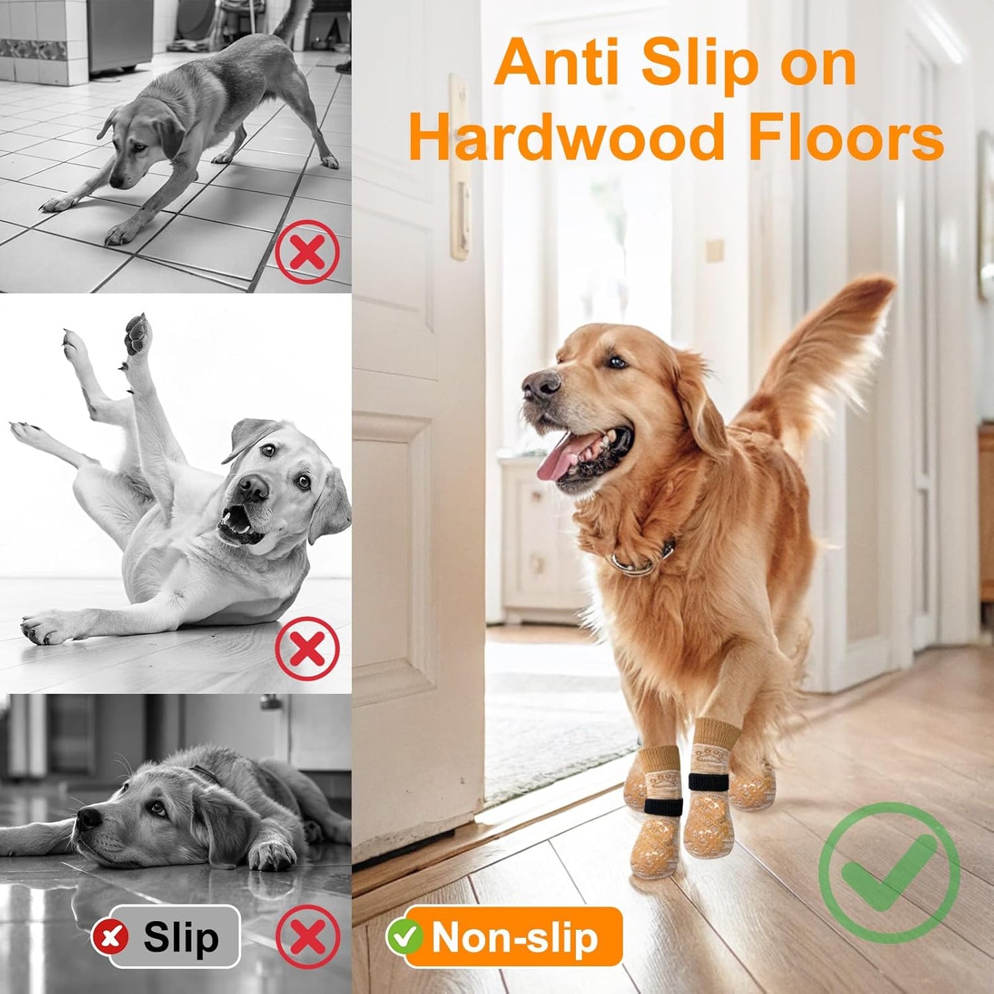 BEAUTYZOO Dog Socks to Prevent Licking Paws -Dog Shoes for Hot Pavement & Hardwood Floors Anti Slip, Traction Control Boots & Paw Protectors with Double Side Grips for Small Medium Large Senior Dogs