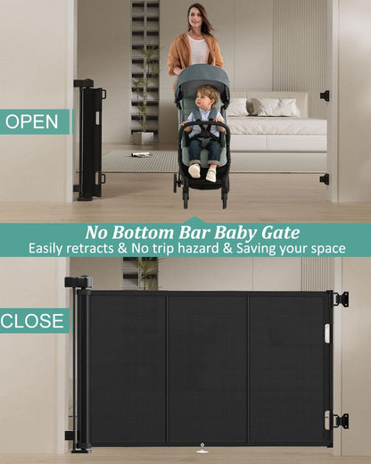Miumoon 120 inch Retractable Baby Gates 34 inch Tall, Retractable Gate with Reinforced Strip Design to Prevent Crawling Through, 10 FT Extra Wide Retractable Dog Gate for Indoor/Outdoor