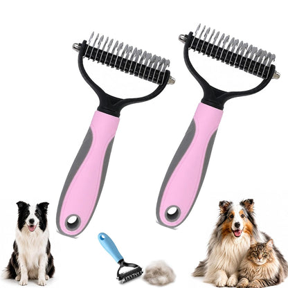 Pet Pro Grooming Tool, Long-Haired Dog Shedding Remover, Brush for Undercoat, Detangling and Hair Removal, Professional Comb, Stainless Steel(pink+blue)