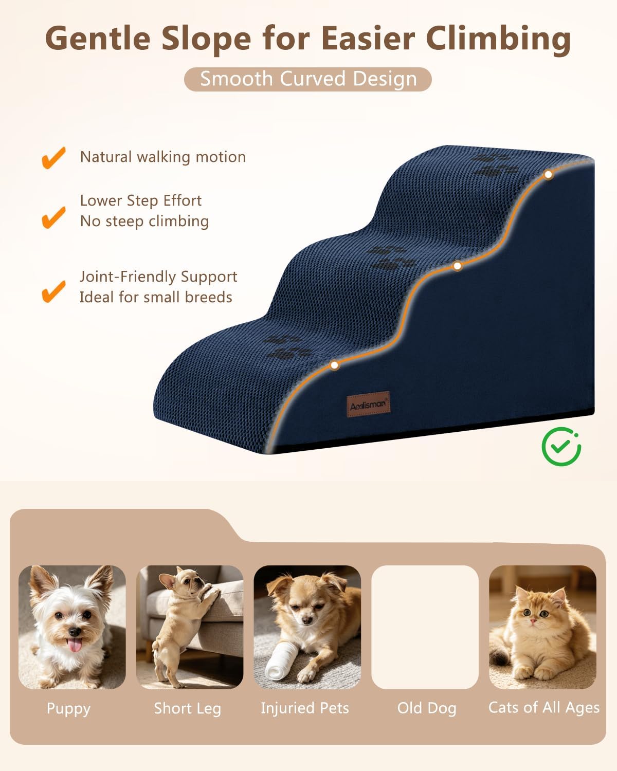 Aodisman Dog Stairs for Small Dogs,3 Step Dog Ramp for Couch and Bed,Pet Stairs with Non-Slip Bottom for Old Cats,Indoor Pet Steps,Comfort,Durable,15.4" H