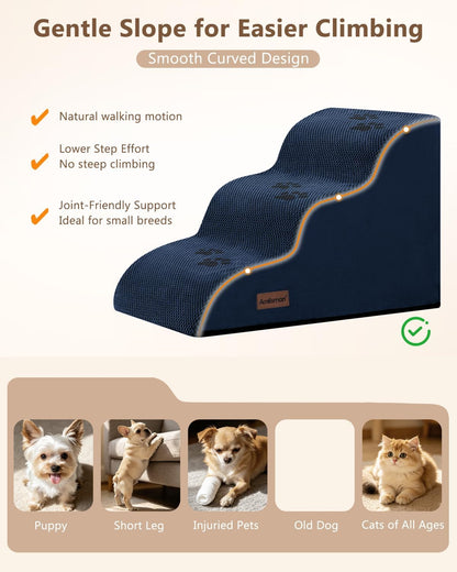 Aodisman Dog Stairs for Small Dogs,3 Step Dog Ramp for Couch and Bed,Pet Stairs with Non-Slip Bottom for Old Cats,Indoor Pet Steps,Comfort,Durable,15.4" H