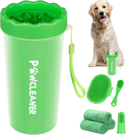 Professional 7 in 1 Dog Paw Cleaner for Dogs & Cats - Includes 1 Portable Paw Washer, 1 Bath Brush, 2 Dog Toothbrushes and 3 Absorbent Towels Note: Fits Paws up to 2 Inches Wide (Small, Blue)