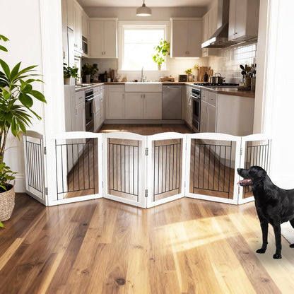 ZJSF Freestanding Foldable Dog Gate for House Extra Wide Wooden White Indoor Puppy Gate Stairs Doorways Pet Gate Tall Dog Fence 3 Panels Fence