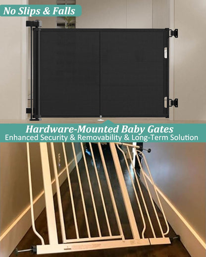 Miumoon 120 inch Retractable Baby Gates 34 inch Tall, Retractable Gate with Reinforced Strip Design to Prevent Crawling Through, 10 FT Extra Wide Retractable Dog Gate for Indoor/Outdoor