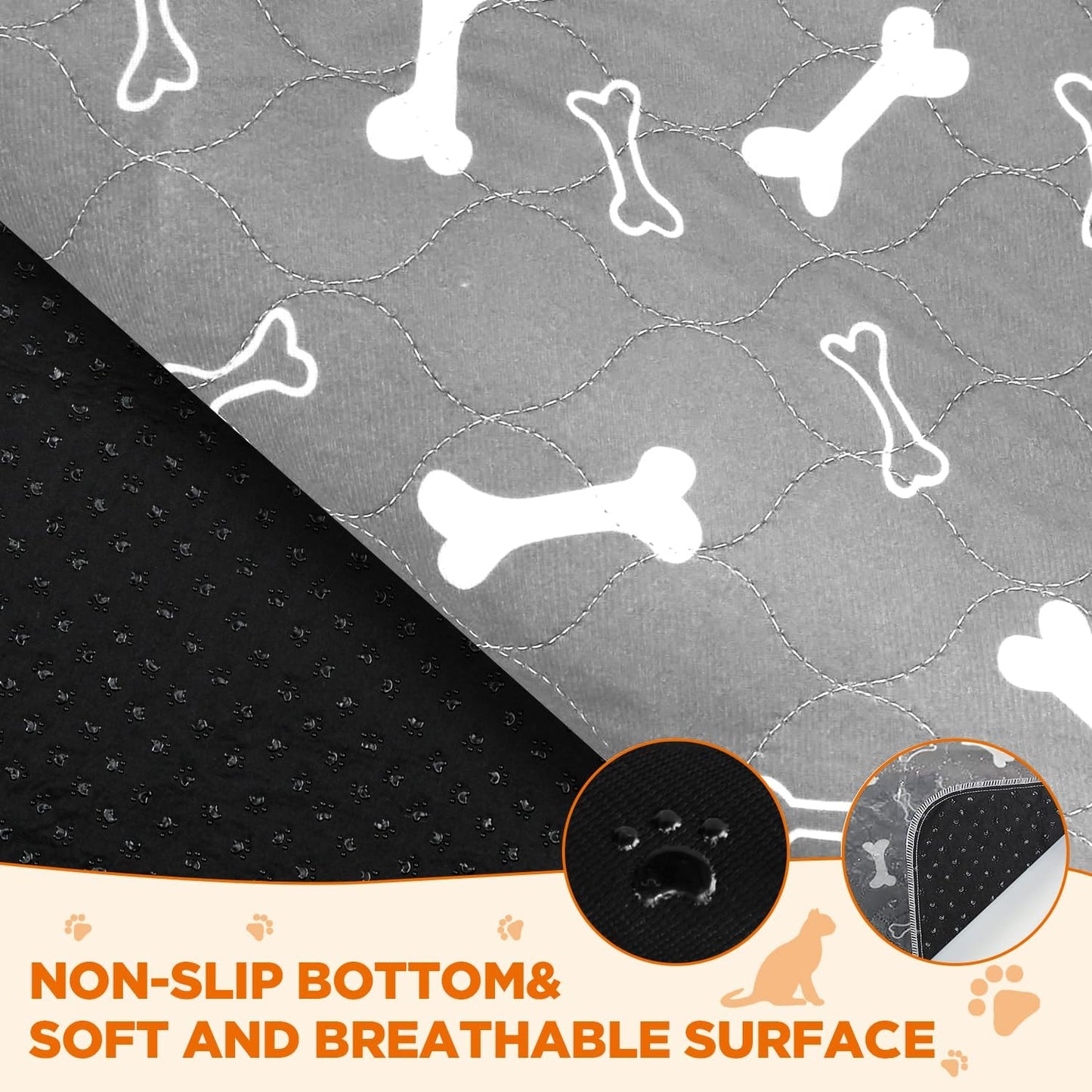 Washable Pee Pads for Dogs, 2Pack Reusable Puppy Pads, Fast Absorbent Dog Pee Pads for Crate Pet Training Pads, Waterproof Whelping Pads for Dogs Bed Mat Crate Indoor (Grey, 18x24)