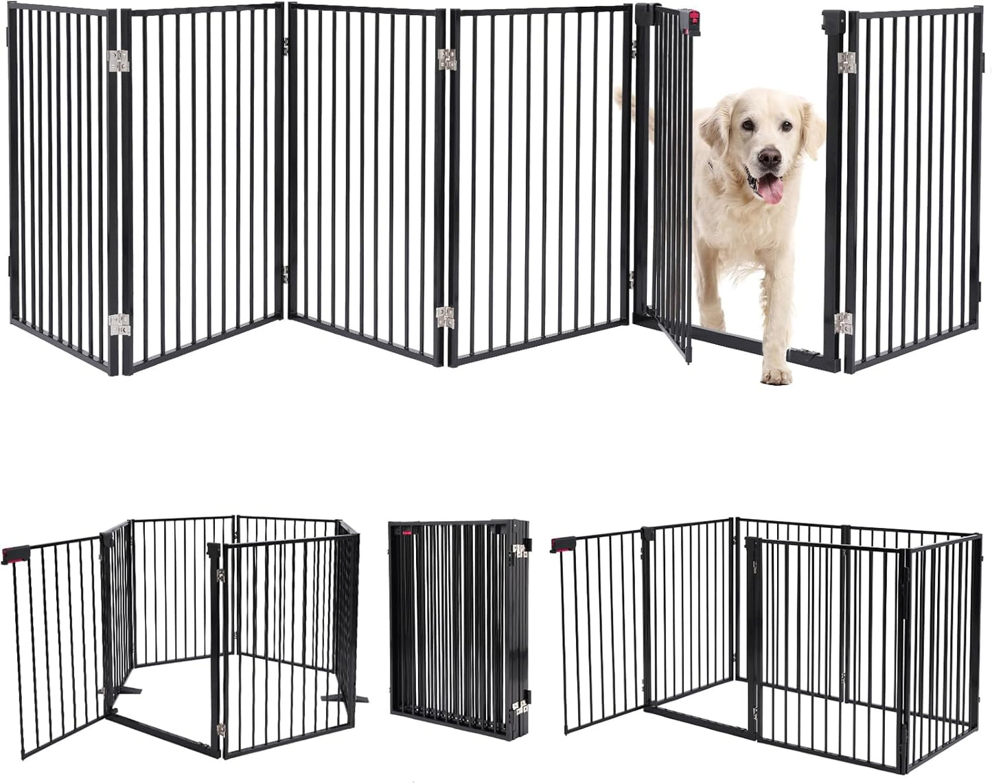 Metal Freestanding Dog Gates,Extra Wide 24", 32" Height Foldable Dog Fence for Indoor & Outdoor, Heavy Duty Freestanding Pet Barrier for Stairs, Doorways, Halls, Kitchen,Yard