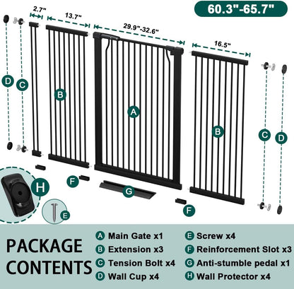 Fairy Baby 40.5" Extra Tall Baby Gate for Stairs, Fits Openings of 40.6" to 54.7" Wide, Extra Wide Dog Gate Indoor, Pressure Mounted Walk Thru Swing Auto Close Metal Puppy Barrier for Doorway, Black