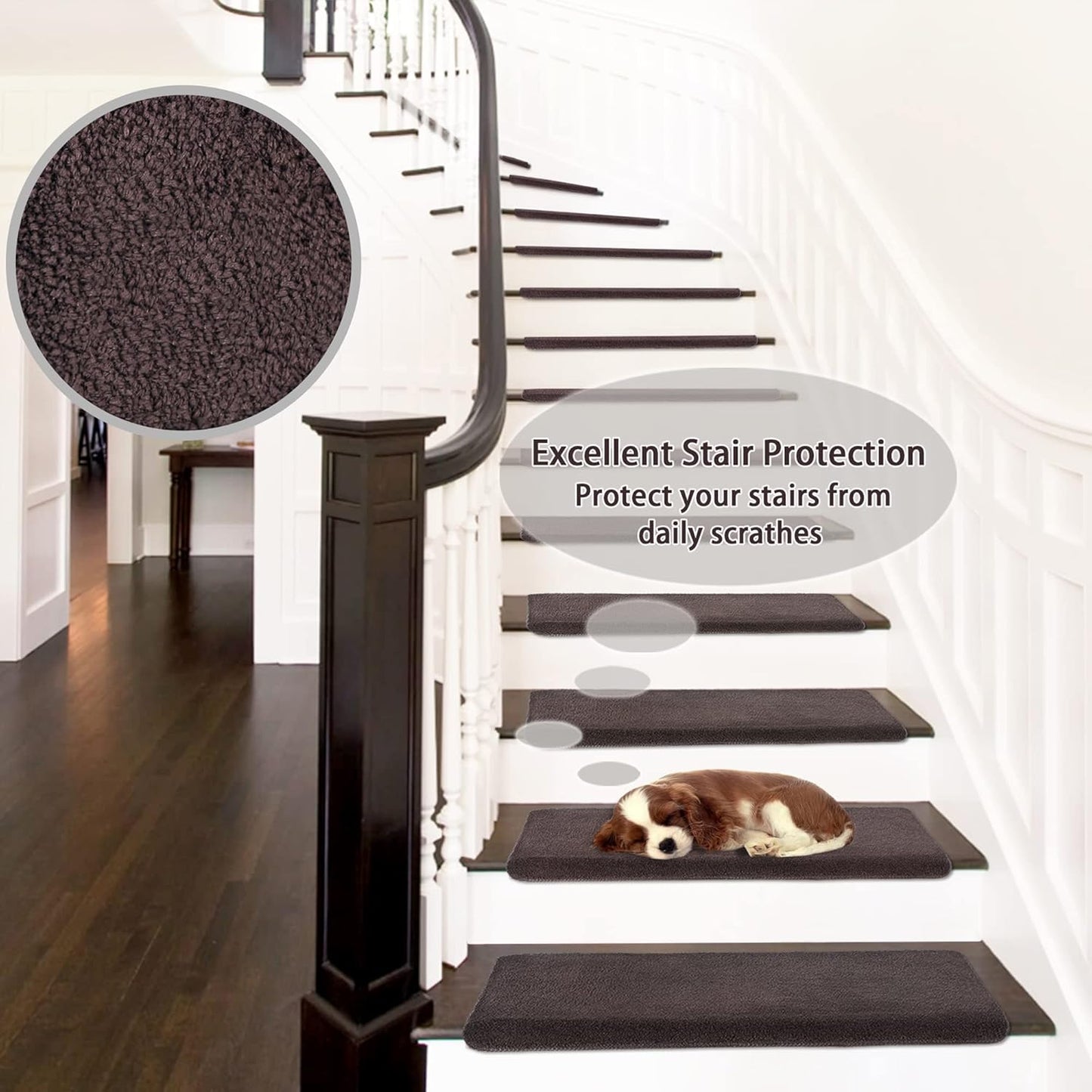 PURE ERA Carpet Stair Treads Ultra Plush 9.5" X 30"Soft Bullnose Indoor Stair Protectors Pet-Friendly Non-Slip Skid Resistant Tape Free Washable Reusable(14 Pieces, Cream Gray)
