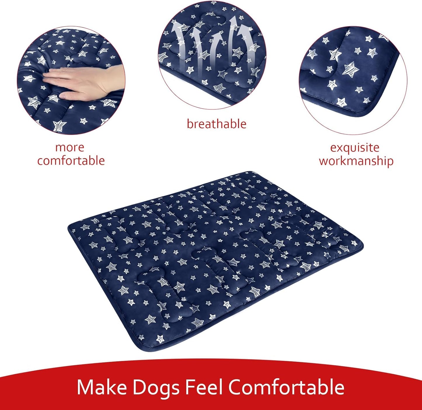 Dog Crate Bed Mat (36" X 23"), Soft Dog Bed Mat with Cute Stars, Personalized Crate Pad, Anti-Slip Bottom, Machine Washable Kennel Pad
