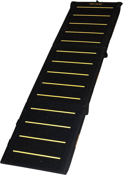 Pet Gear Tri-Fold Portable Pet Ramp for Dogs and Cats, 71" Long, Extra Wide, Holds up to 200lbs, Patented Design, Compact/Easy Fold with Safety Tether, Titanium