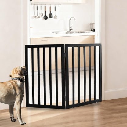 ZJSF Freestanding Indoor Dog Gate for House Foldable Wood Brown Puppy Gate for Doorways Pet Gate for Stairs Extra Wide Pet Fence 24" Height 2 Panels