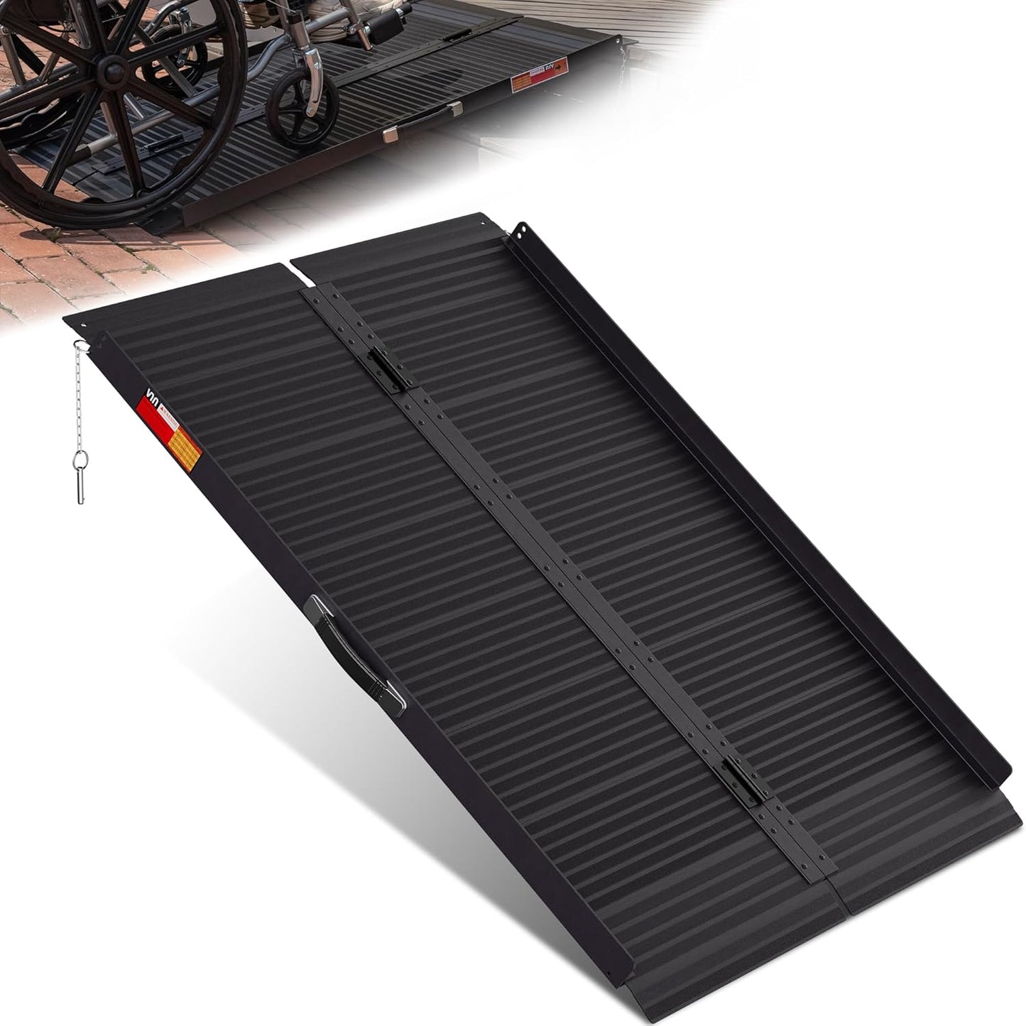 VNN Portable Wheelchair Ramp 4FT, Non-Slip Aluminum Ramps for Wheelchairs for Home, Handicap Wheelchair Ramps for Home Steps, Aluminum Loading Dock Plates, Doorways, Black