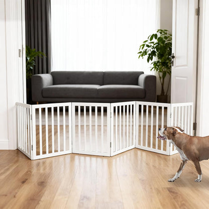 ZJSF Freestanding Indoor Dog Gate for House Foldable Wood Brown Puppy Gate for Doorways Pet Gate for Stairs Extra Wide Pet Fence 24" Height 2 Panels