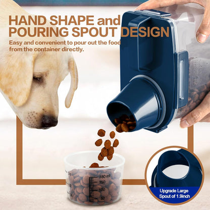 TIOVERY Dog Food Storage Container, 5-7 Lbs Airtight Pet Food Container, Cat Food Container Dispenser Plastic Bin with Pouring Spout, Portable Handle and a Collapsible bowl for Dogs Cats Grey/6Qt