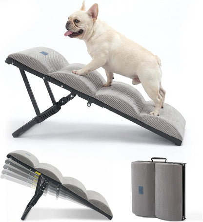 Veehoo Dog Ramp for Bed Couch for Small to Large Dog, Foldable Ramp for Dogs to Get on Bed 5 Adjustable Height from 17" to 23", Pet Cat Stairs Doggy Steps Non Slip with Metal Frame, Up to 130lbs