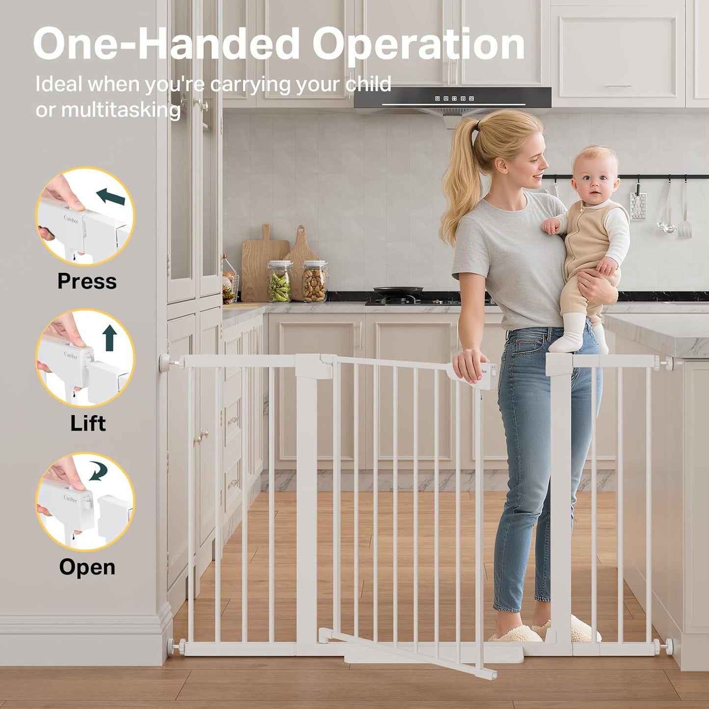 Cumbor 36.6-64" Extra Wide Baby Gate for Stairs, Dog Gates for Doorways, Auto-Close Pet Gate Indoor, Pressure Mounted Walk Through Safety Child Gate for Kids Toddler, Tall Pet Puppy Fence Gate, Brown