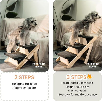 MEWANG Wood Pet Stairs & Ramp for Small/Medium Dogs and Cats, Aging Pets – 2-in-1 Foldable, Portable, Non-Slip Pet Ladder for Tall Beds, Couches,Cars–Holds Up to 220 lbs (17.3" L x 17.2" W x 13.0" H)