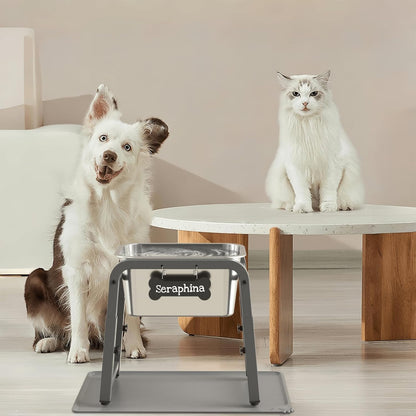 1.2 Gallon Elevated Large Dog Water Bowl with Mat, 4 Height Adjustable 12-17", Raised Dog Water Bowl Stand for Large Breed