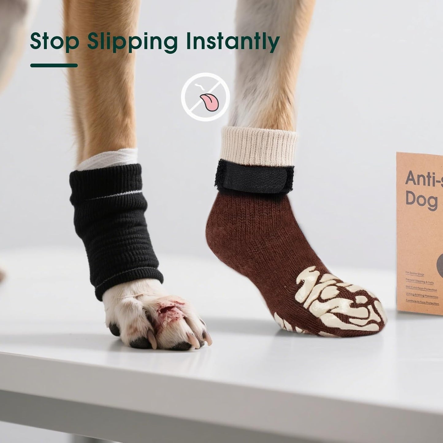 Kuoser Non-Slip Dog Socks, 2 Pairs Socks to Prevent Licking Paws, Paw Protectors for Hot Pavement, Hardwood Floors, Traction Control for Small, Medium, Large Dogs