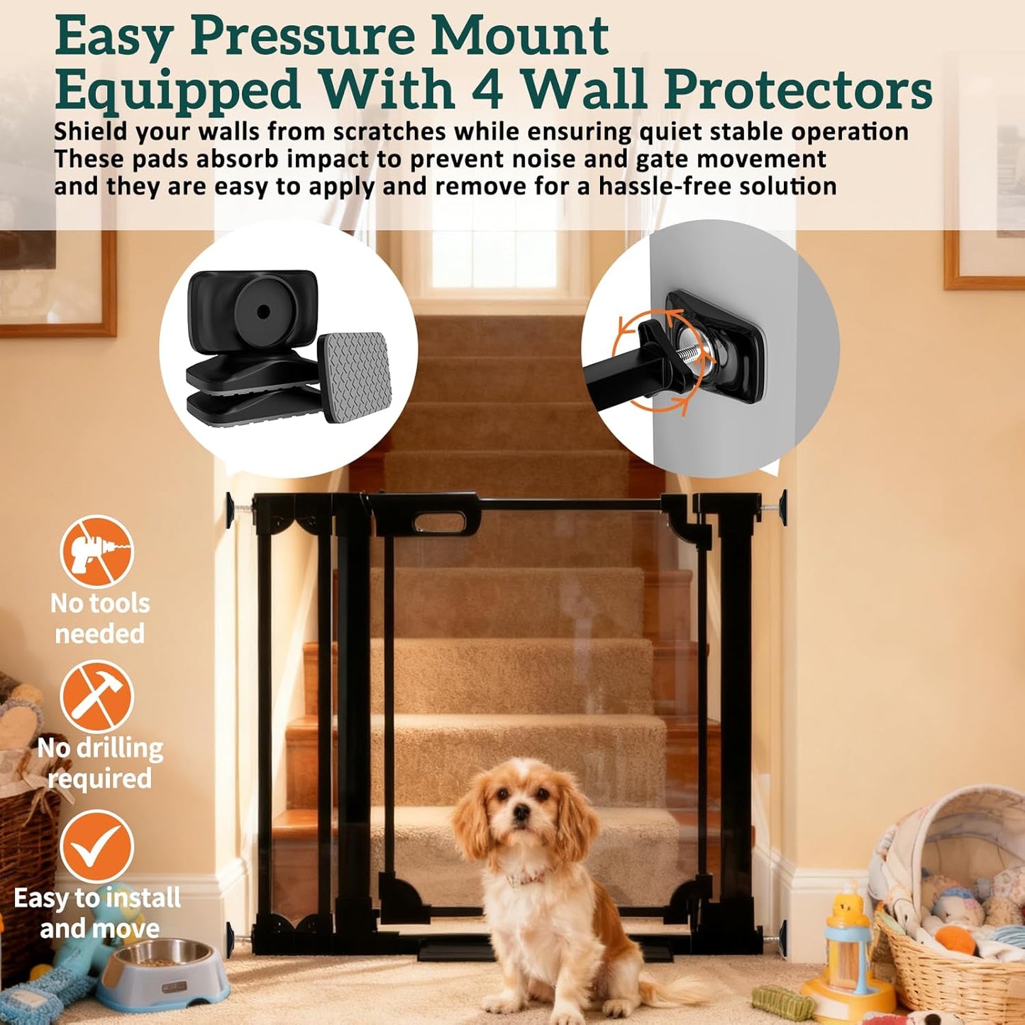 30.7" Tall Clear Acrylic Baby Gate 29.5"-47.2" Wide Pressure Mounted Clear Dog Gate Indoor - No Drill Auto Close, Walk Through Baby Gates for Stair & Doorways & Hallway