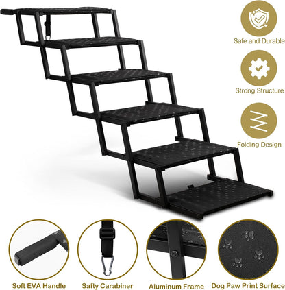 Dog Stairs for Car - Foldable Dog Ramps for Large Dogs with Non Slip Surface, Portable Dog Steps for Cars and SUV, Truck, Support Up to 200 Lbs