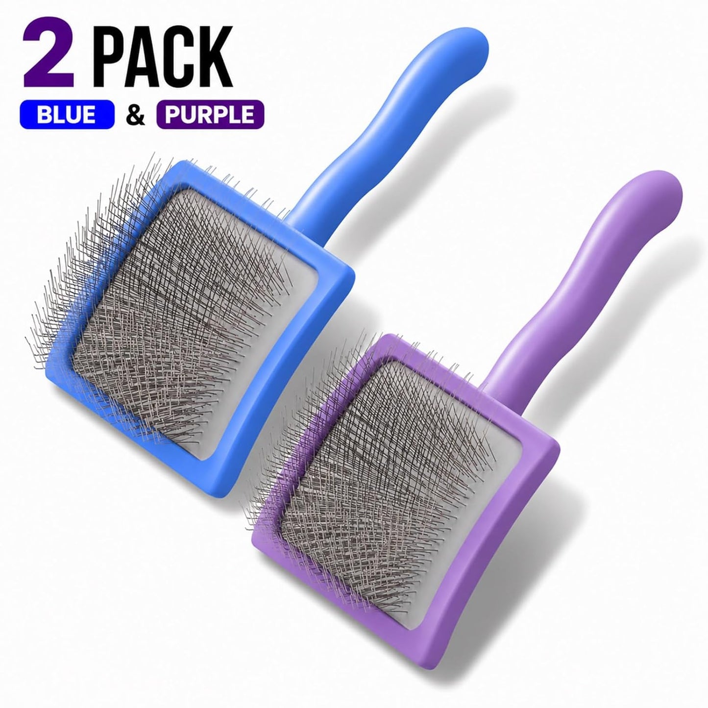 3PCS Slicker Brush for Dogs Set, 2 Professional Dog Grooming Brushes with 1 Stainless Steel Comb for Goldendoodles, Poodles & Labradoodles, Removes Mats, Knots & Loose Hair (Large, Blue&Blue)