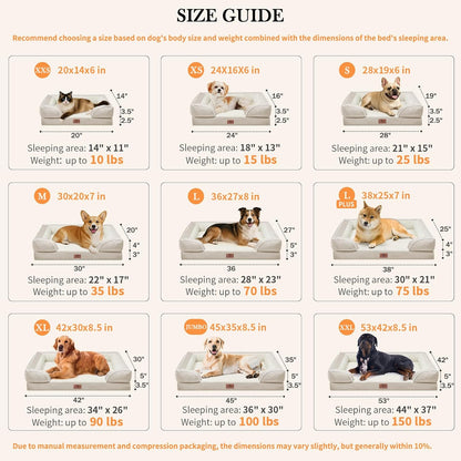 Comfort Expression Orthopedic Dog Bed for Extra Large Dogs 42x30 Inch, Waterproof Egg Crate Foam XL Pet Bed with Removable Bolsters, Dog Couch with Washable Cover & Non-Slip Bottom, Grey - Colors B