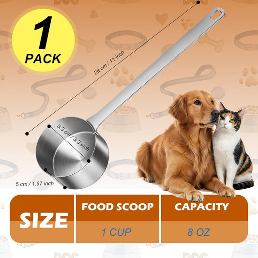1 Cup Dog Food Scoop,Scoop for Dog Foods with 7.8'' Long Handle,Stainless Steel Dog Food Measuring Cups for Pet Foods,Easy to Clean (1CUP)