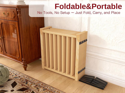 Wooden Dog Gate Indoor, 23" H Freestanding Dog Gates with Door, No-Painted Foldable Puppy Fence, Doggy Barrier for Doorway, Stairs- 4 Panels