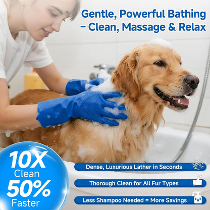 Pet Steam Brush for Dog & Cat - 3-in-1 Steam Grooming Brush for Shedding & Hair Removal - Self Cleaning Spray Comb with Mist for Long Haired Pets - Includes 1*Waterless Shampoo, Blue.