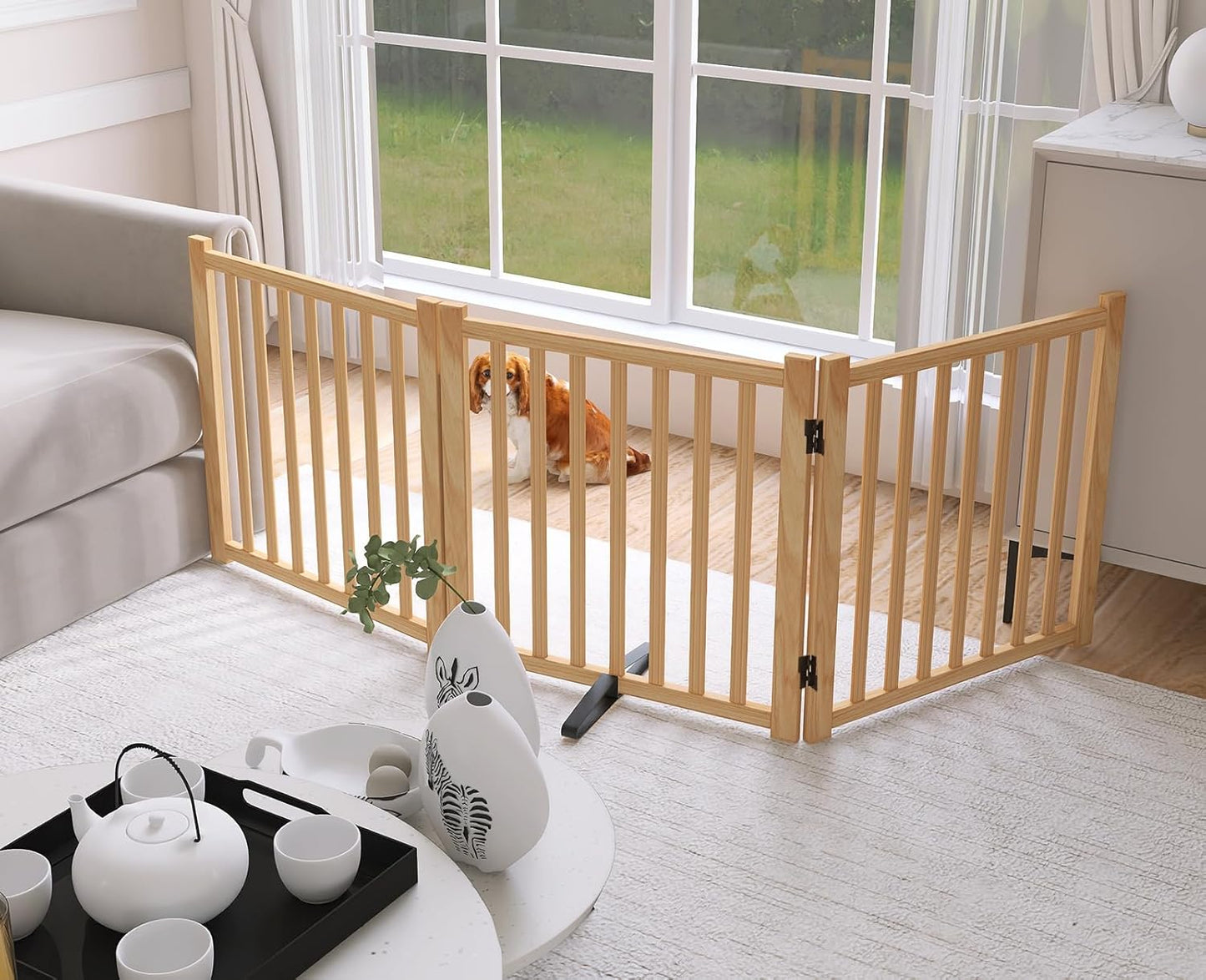 YOCAN Non-Painted Wood FreeStanding Pet Gate for Dogs,Wooden Dog Gates for Doorways, Stairs,The House, Dog Fences Indoor Puppy Gate-2 Panel H:23”