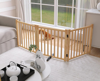 YOCAN Non-Painted Wood FreeStanding Pet Gate for Dogs,Wooden Dog Gates for Doorways, Stairs,The House, Dog Fences Indoor Puppy Gate-2 Panel H:23”