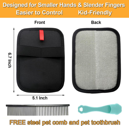 2Pcs Pet Hair Removal Glove for Cats & Dogs, with 2Pcs Toothbrush, Upgraded Five-Finger Electrostatic Pet Hair Gloves, Washable Reusable Pet Hair Remover Tool for Clothing, Couch, Carpet, Car Seat