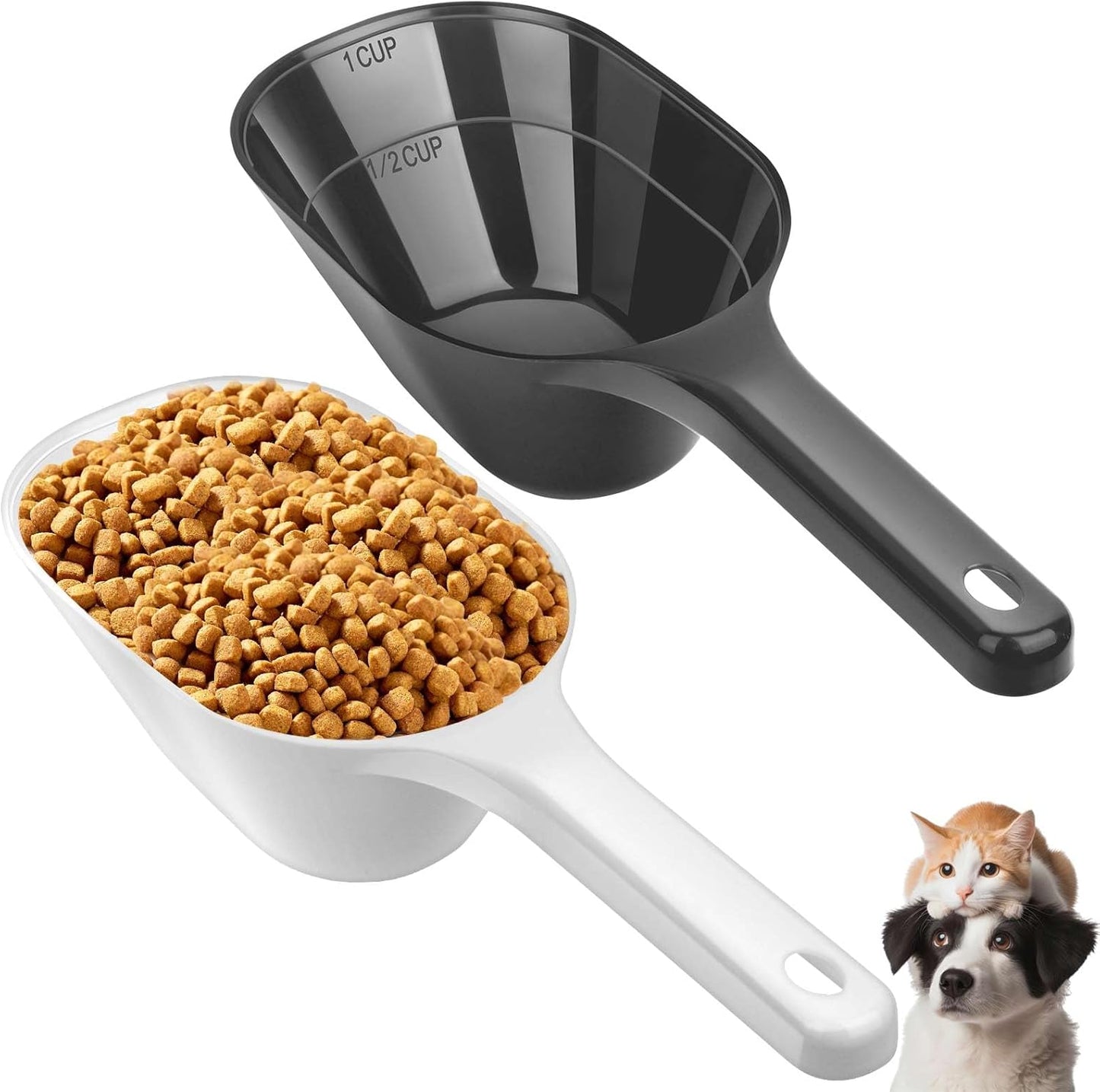 1 Cup Pet Food Scoop Set With Measuring Lines For Dog, Puppy and Cat (Black and White)