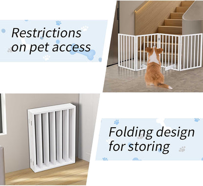 72" Wooden Foldable Dog Gate, Extra Wide Freestanding Pet Gate, No Drilling Required No Assembly, Sturdy & Stable Dog Gate Indoor for Doorways, Easy to Fold and Store, Ideal for Home Use, 4 Panels