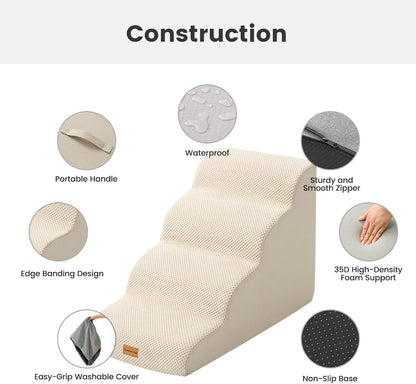 Gardner Pet 4-Step Dog Stairs for Small Dogs 18.5" H, Curved 4-Step Pet Stairs, Dog Steps for High Bed (18-20 in), Couch with Durable Non-Slip Waterproof Fabric Cover and CertiPUR-US Certified Foam